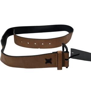 Hurley Mens Belt Brown Faux Leather Size 38 Logo Buckle Adjustable New